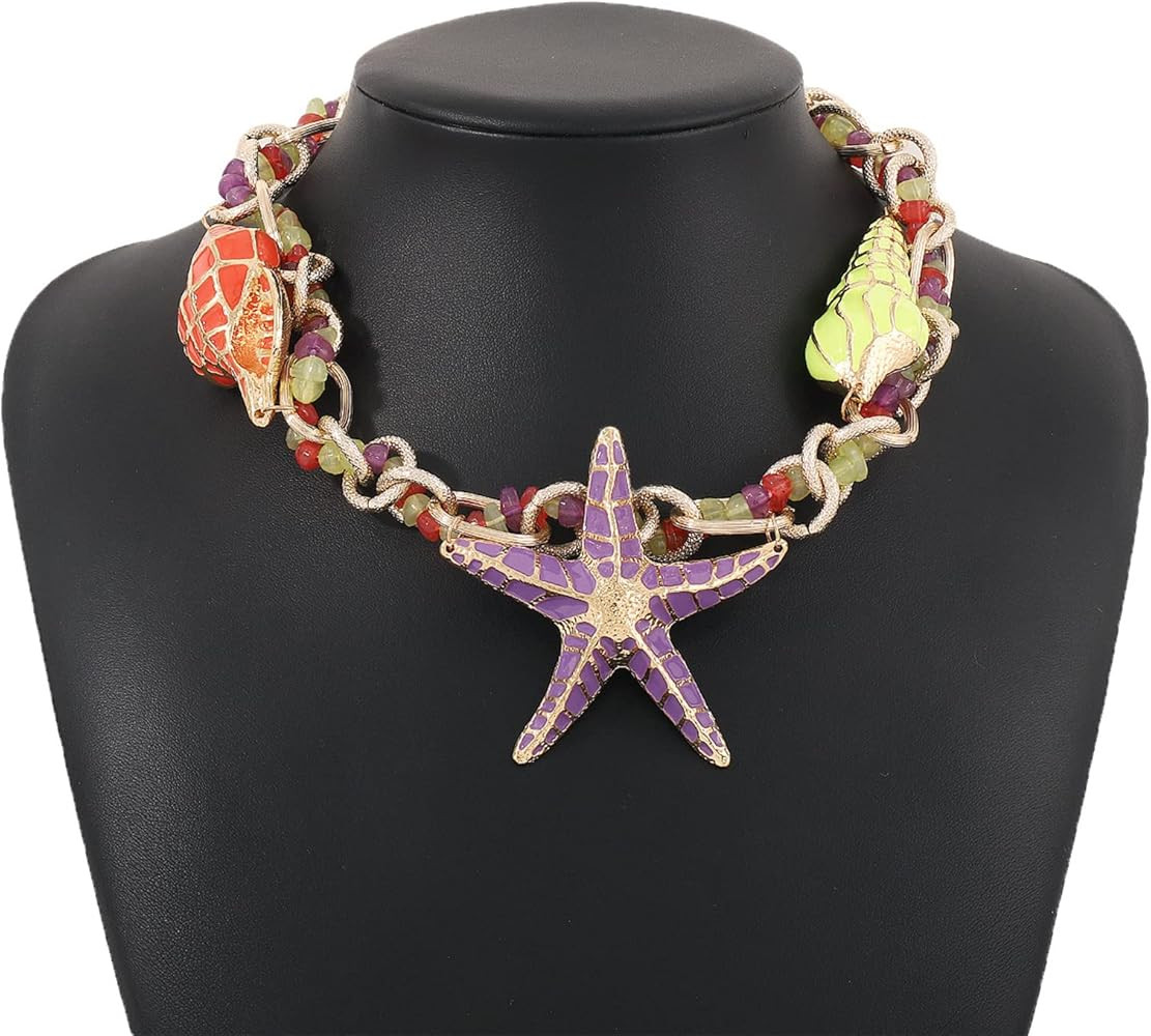 KODASW Unique Starfish Shell Choker Necklace for Women Retro Large Collar Necklace Statement Pend... | Amazon (US)