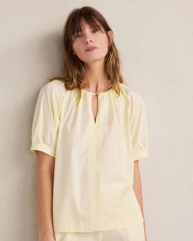 Organic Cotton Twill Split Neck Top | Talbots