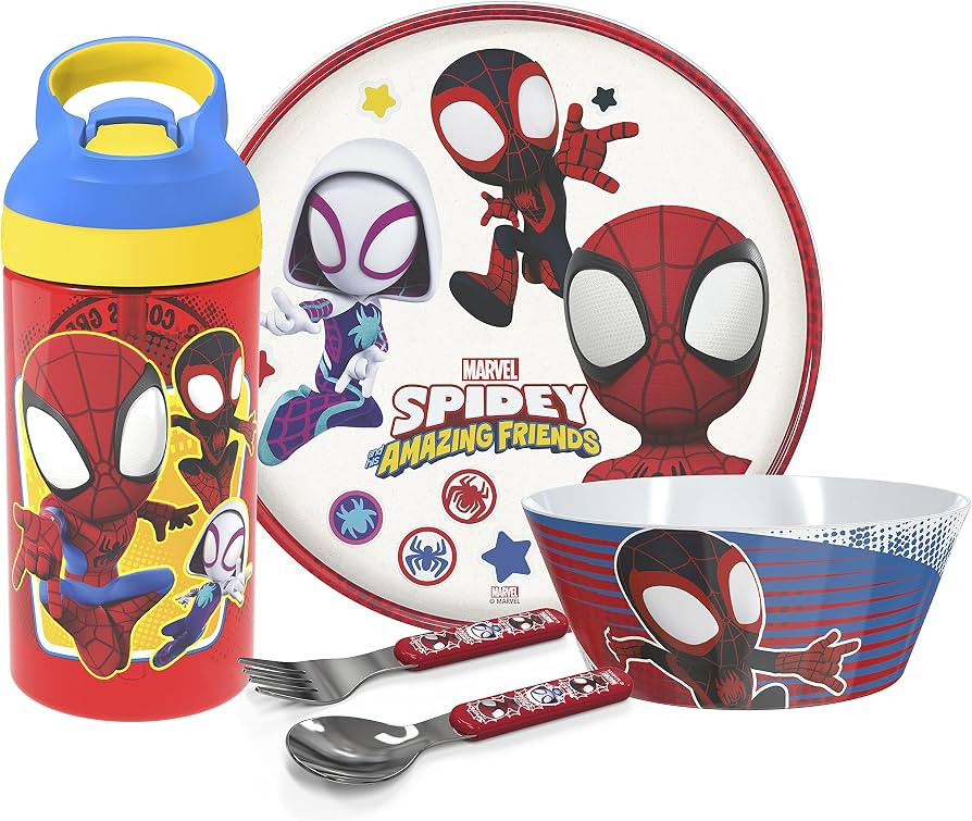 Zak Designs 5-Piece Dinnerware Set, Marvel Spidey and His Amazing Friends - Durable Plastic & Sta... | Amazon (US)