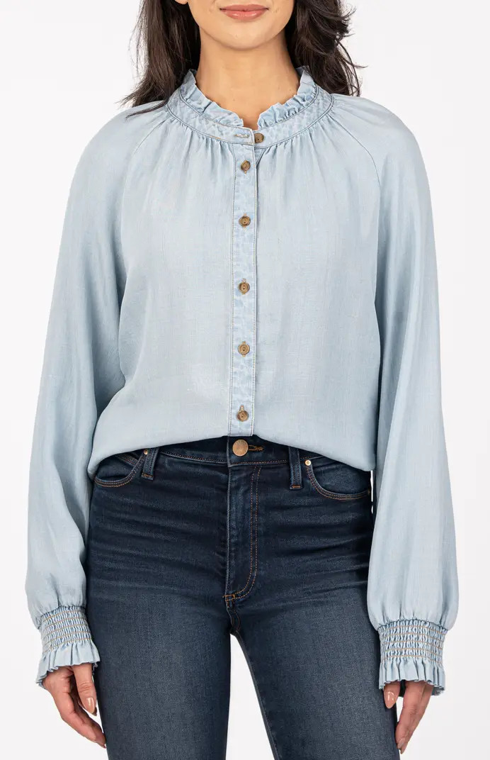 KUT from the Kloth Novah Ruffle Chambray Button-Up Top | Nordstromrack | Nordstrom Rack