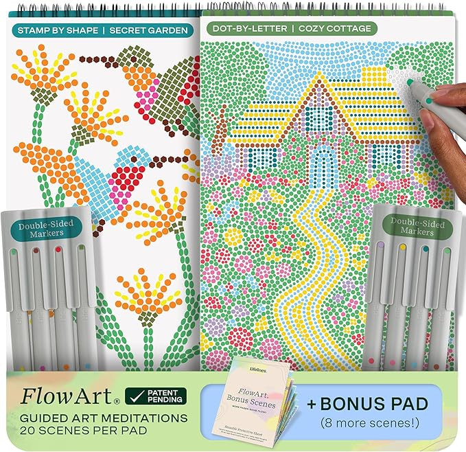 Lifelines FlowArt Activity Pads, 2-Pack & Bonus Pad - Guided Dot Art Meditations - 8 Double-Sided... | Amazon (US)