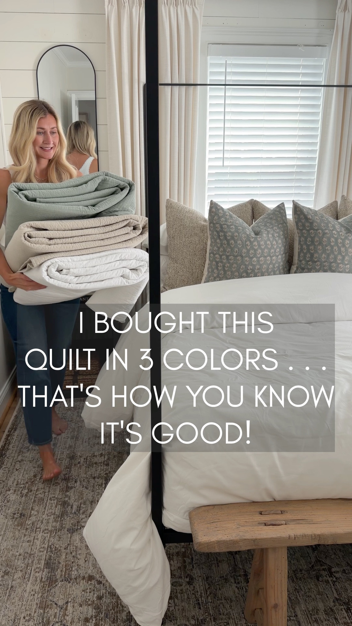 I never do this… but I own this quilt in 3 colors and that says everything. It’s one of those pieces that instantly makes your bed look more put together without even trying. 

The texture, the way it lays, how lightweight it feels… it just works.
Not too heavy, not too thin (perfect if you run hot), and it actually looks way more expensive than it is. I have it in white, sage and wheat and honestly… I couldn’t pick a favorite.


#LTKHome