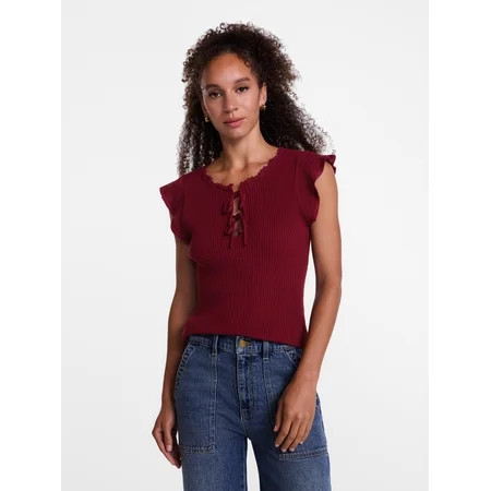 Scenario Women's Tank Sweater with Short Flutter Sleeves, Lightweight, Sizes XS-XXXL | Walmart (US)