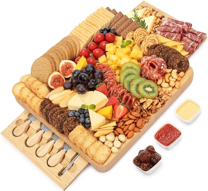 Charcuterie Board Set - FamRica Cheese Board with 2 Drawers, Bamboo Cheese Tray Serving Board - U... | Amazon (US)