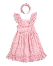 Girls Sleeveless Striped Dress With Ruffle Neck | TJ Maxx