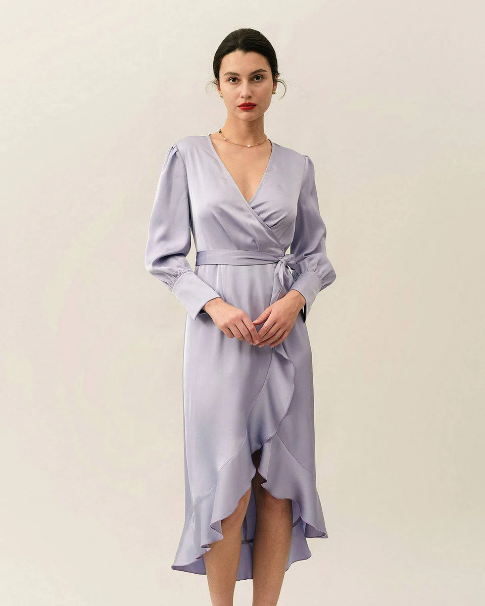The Ruffle Satin Wrap Maxi Dress | rihoas.com