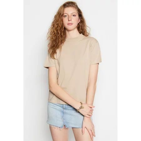 Trendyol Women More Sustainable Regular Fit Basic Standing Collar Knit T-Shirt | Walmart (US)