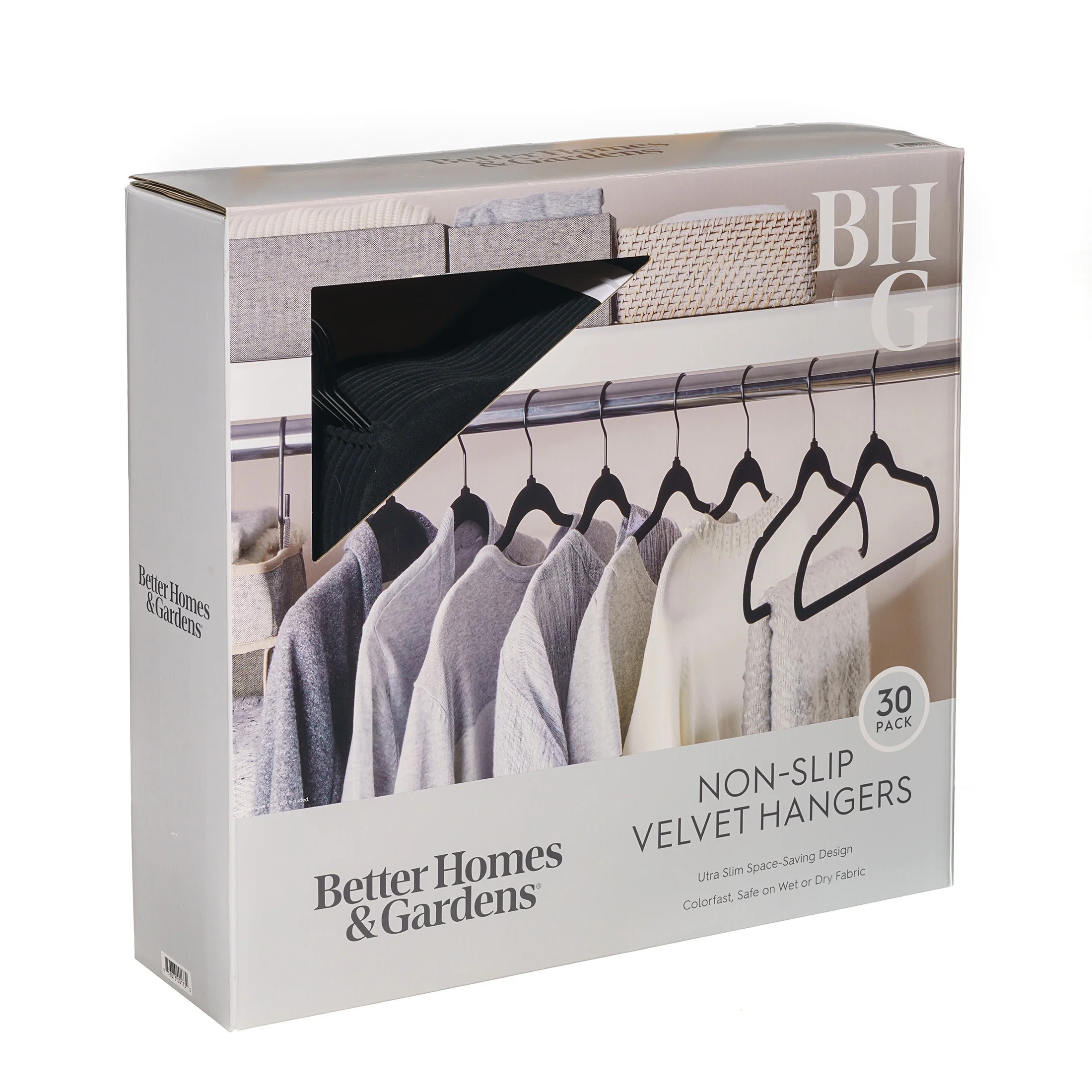 Better Homes & Gardens Non-Slip Velvet Clothing Hangers, 30 Pack, Black, Space Saving | Walmart (US)