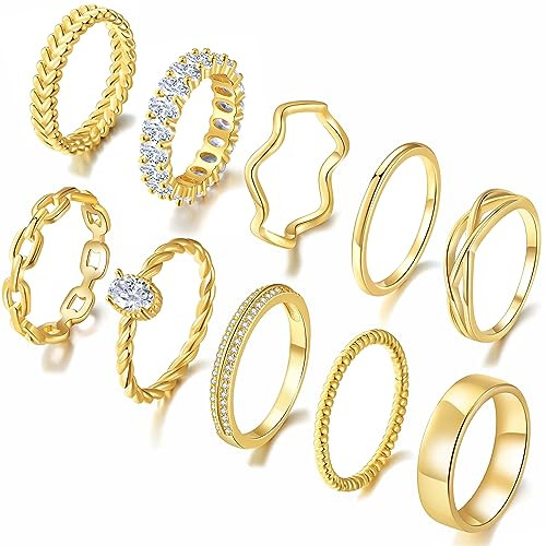 PLOMFOV Gold Rings for Women Gold Plated Stackable Rings Wedding Bands Eternity Dainty 14K Gold Ring Thin Simple Trendy Thumb Stacking Ring Pack Size Gold 12 | Amazon (US)