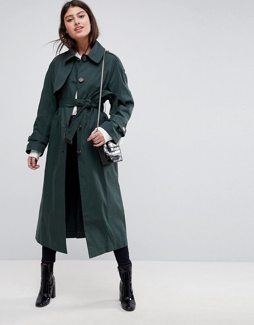 ASOS Single Breasted Oversized Trench - Green | ASOS US