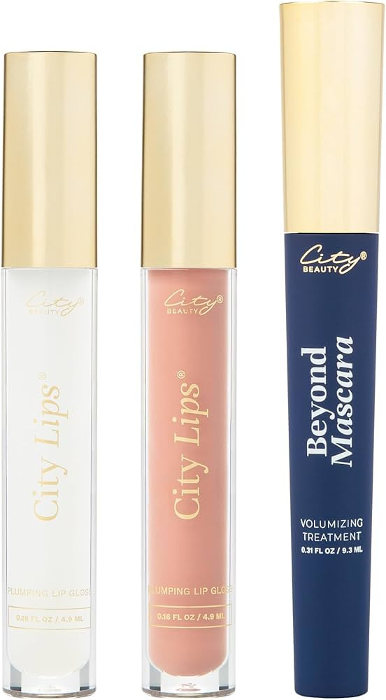 City Beauty 3 Piece Lips and Lash Bundle - City Lips Clear, City Lips Pink Nude, Beyond Mascara -... | Amazon (US)