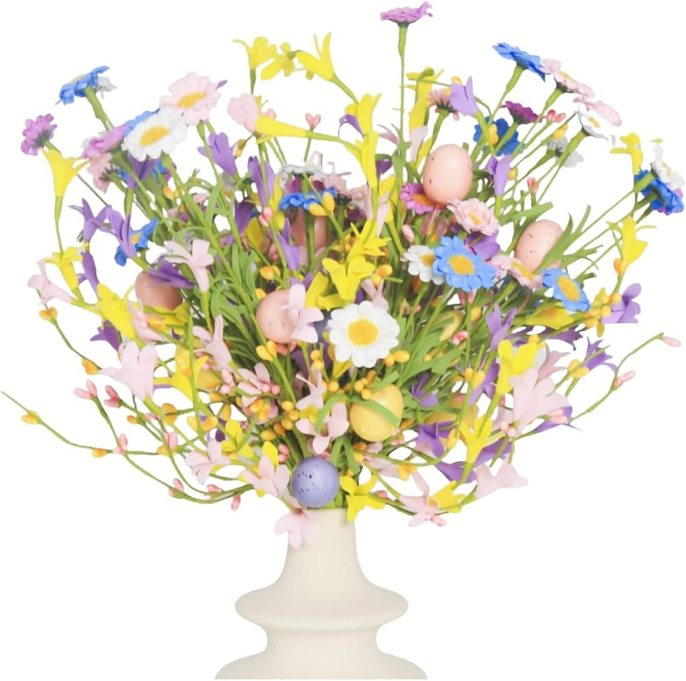 5PCS Floral Arrangements Artificial Spring Daisy Flowers with Berry Stems - 17" Colorful Egg Pick... | Amazon (US)