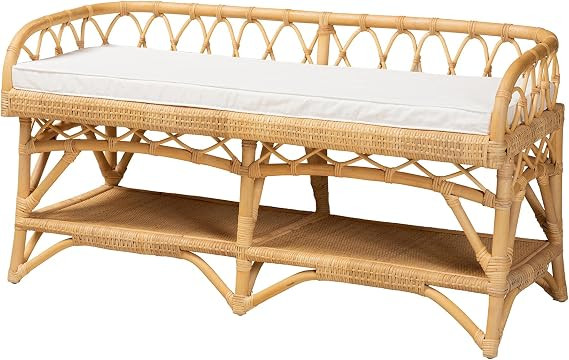 Baxton Studio Leryn Bench & Banquette, One Size, White/Natural Brown | Amazon (US)