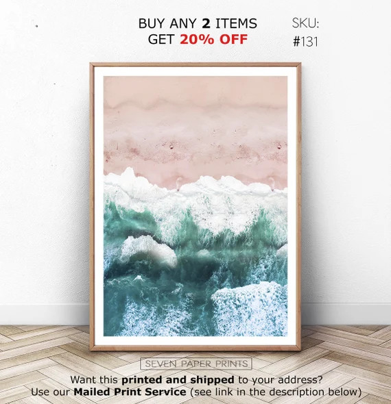 Pink Beach Decor, Coastal Poster, Aerial Beach Photography, Pink Beach Wall Art, Sea Coast, Ocean... | Etsy (US)