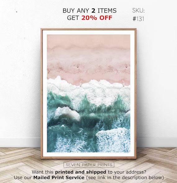 Pink Beach Decor, Coastal Poster, Aerial Beach Photography, Pink Beach Wall Art, Sea Coast, Ocean... | Etsy (US)