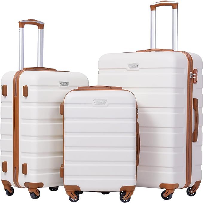 Coolife Luggage 3 Piece Set Suitcase Spinner Hardshell Lightweight TSA Lock (apricot white, 3 pie... | Amazon (US)