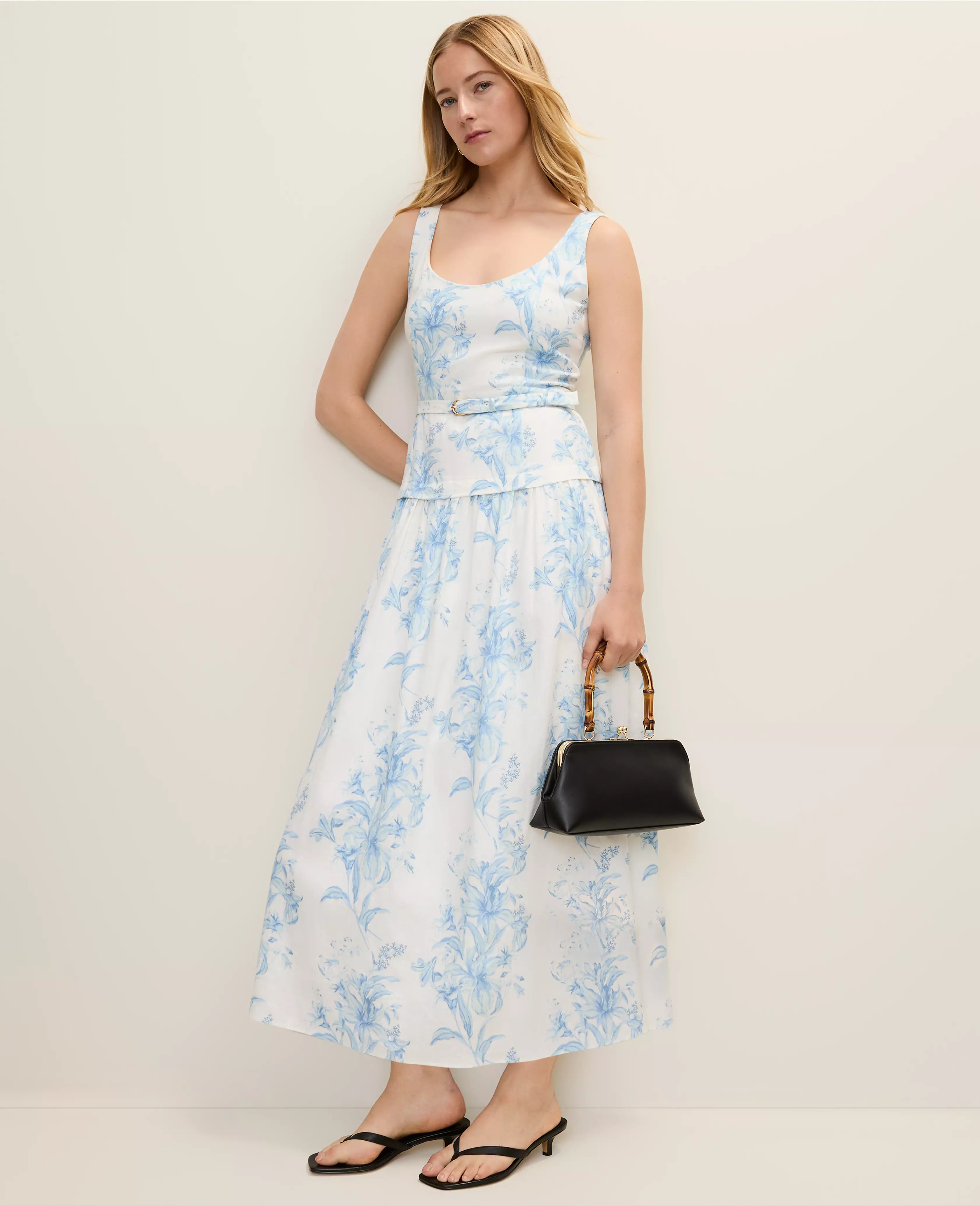 Floral Belted Flare Midi Dress | Ann Taylor