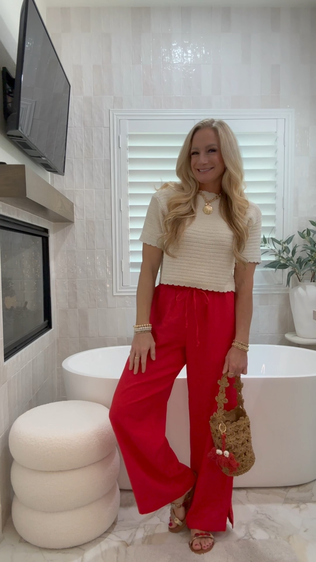 Resort wear, vacation, work wear, brunch outfits, linen pants, beach themed, red pants, red paisley skirt, knit tanks, knit top, loose linen pull on pants, date night, vacation clothes, target, wild fable, straw bags, straw crab purse charm gold sandals, gold shell chunky necklacees

#LTKStyleTip #LTKSummerEdit #LTKFindsUnder50