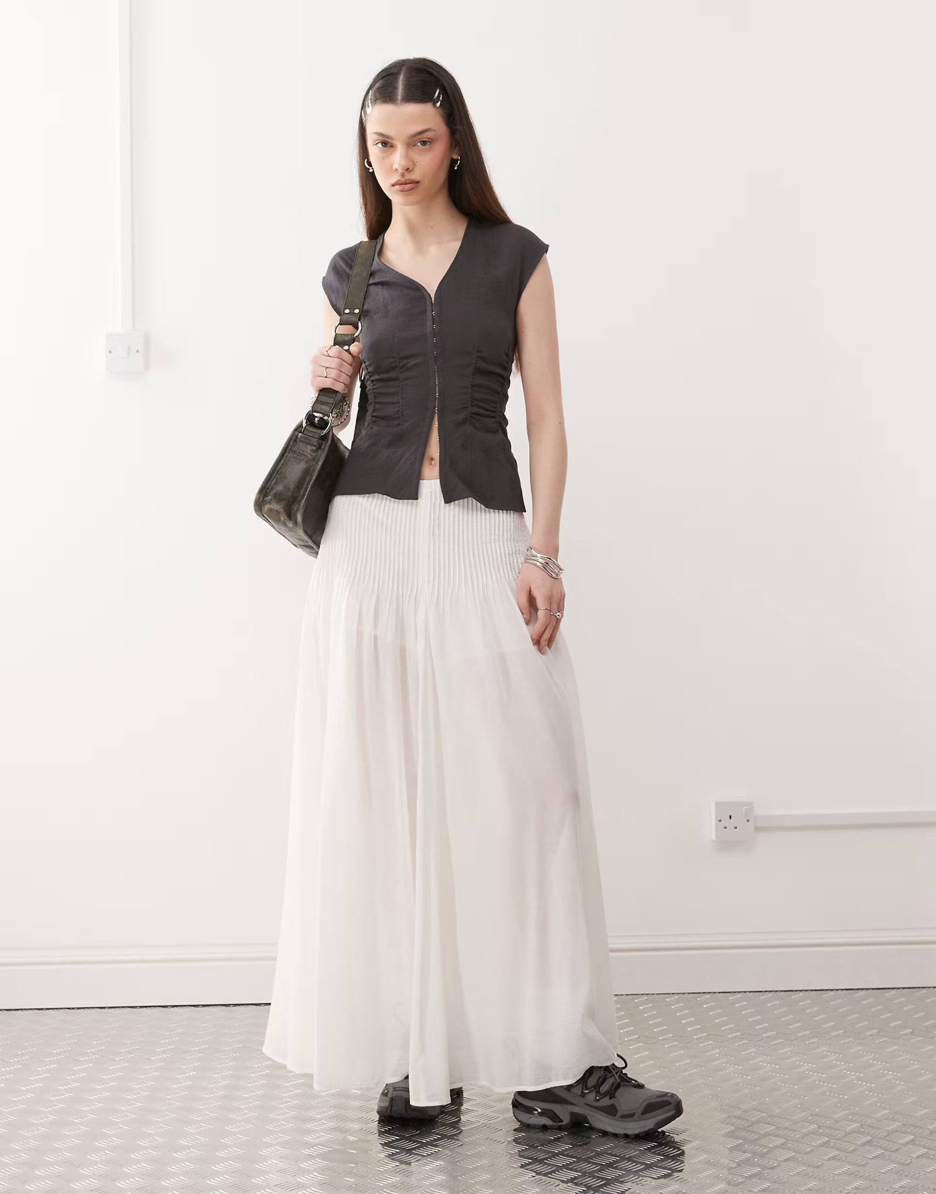 Weekday cotton voile pleated maxi skirt in white | ASOS (Global)