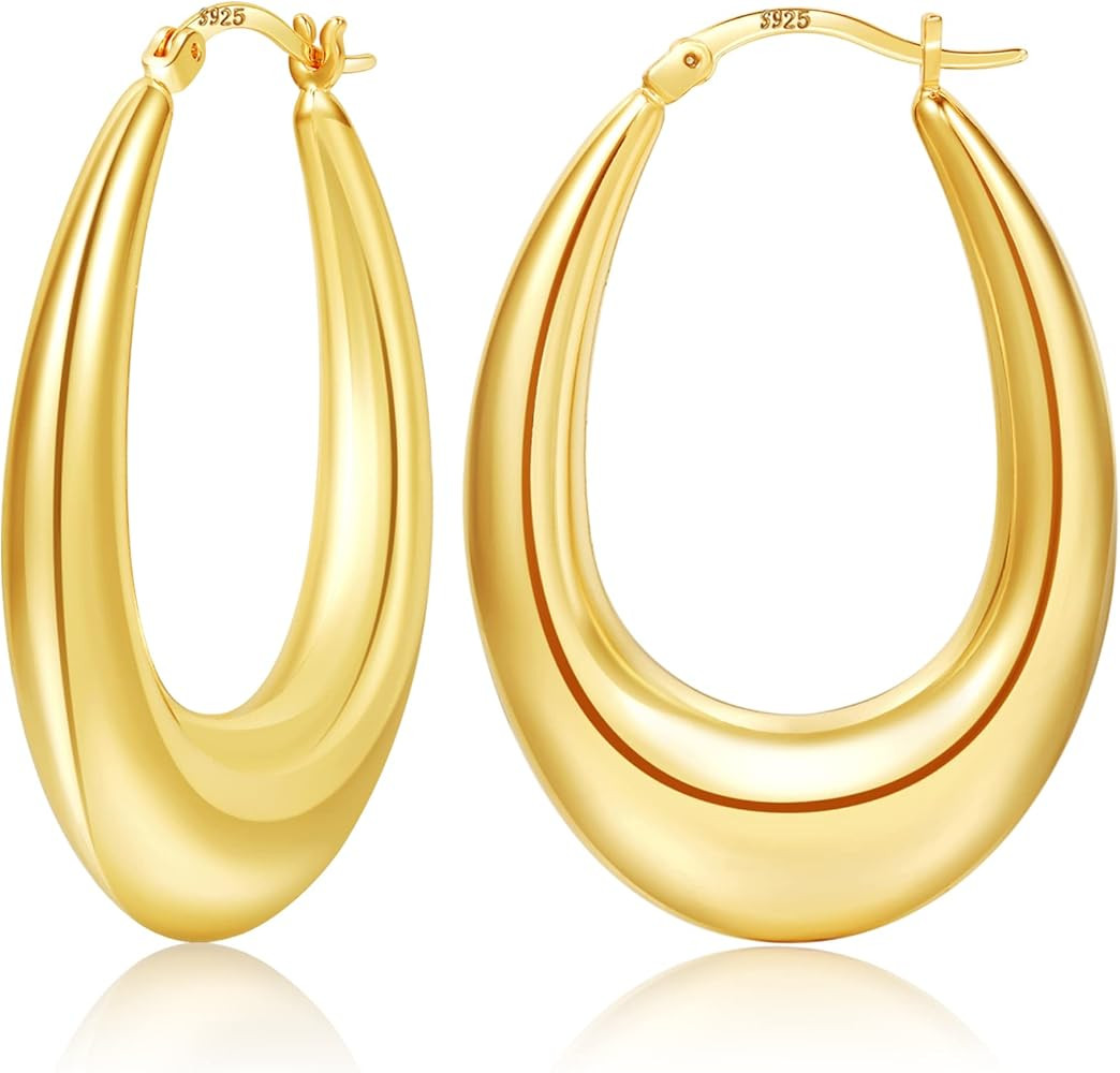 PABBEU Chunky Gold Hoop Earrings for Women, Lightweight 14k Real Gold Plated Hoops Earrings, Hypo... | Amazon (US)