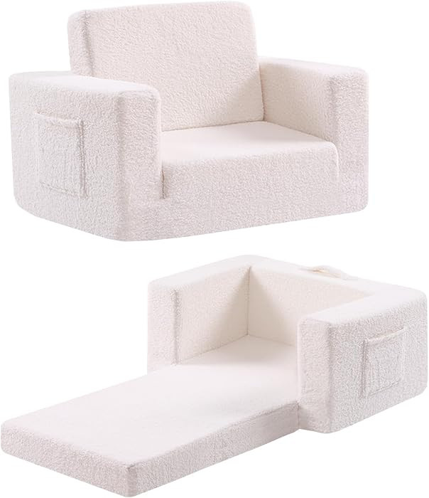 Kids Chair Sherpa Kids Couch, 2-in-1 Soft Kids Armchair for Kids' Room, Convertible Sofa for Girl... | Amazon (US)