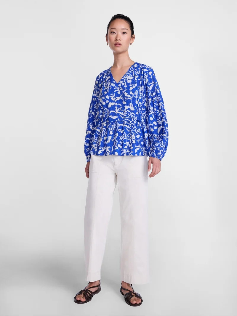 Scenario Women's Gathered Yoke Blouse with Long Sleeves, Sizes XS-XXXL | Walmart (US)