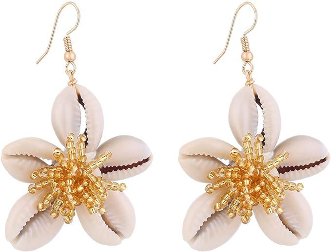 Shell Earrings for Women Handmade Colorful Lightweight Boho Beaded Natural Shell Earrings Dangle ... | Amazon (US)