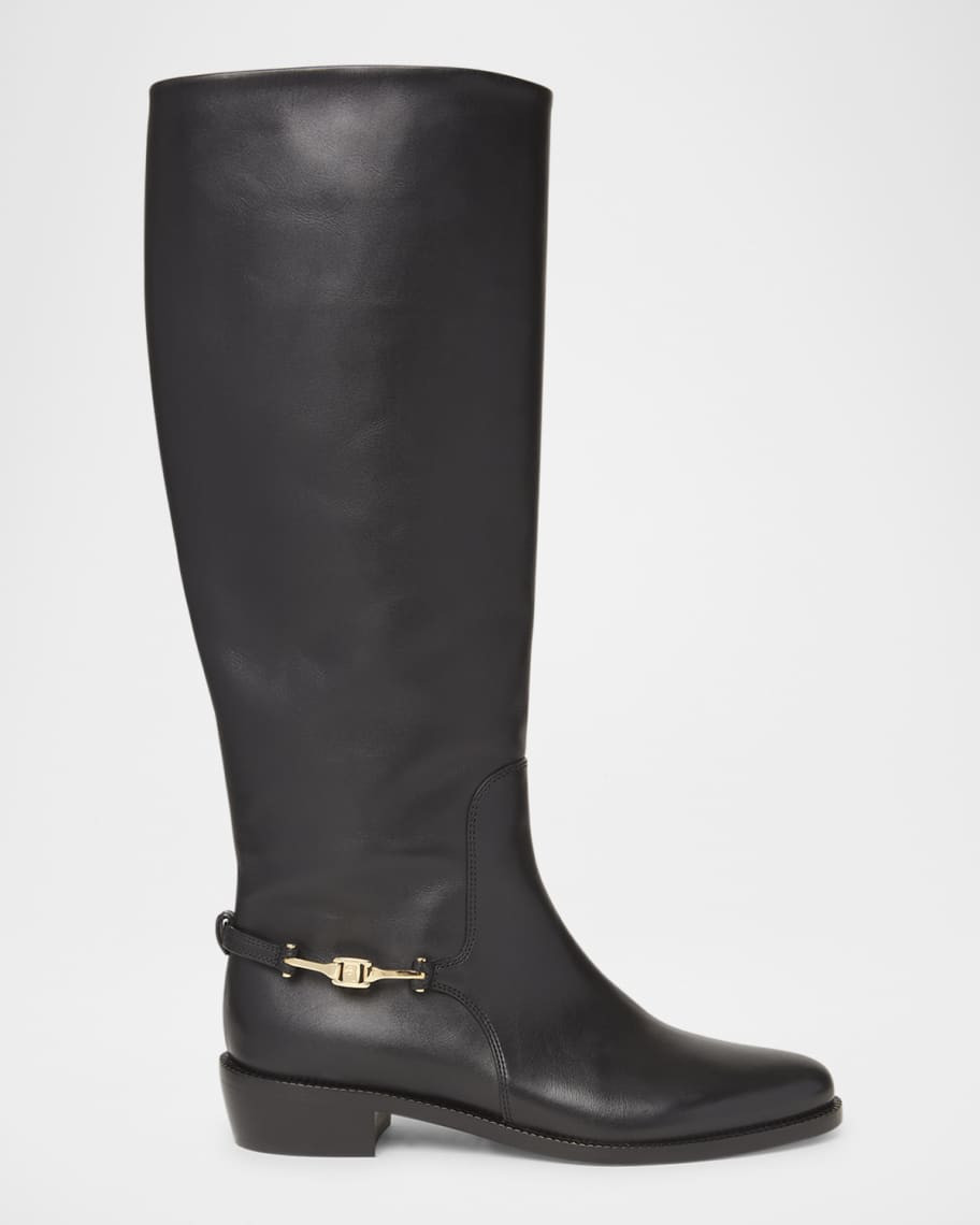 Ferragamo Therma Leather Metal-Strap Riding Boots | Neiman Marcus