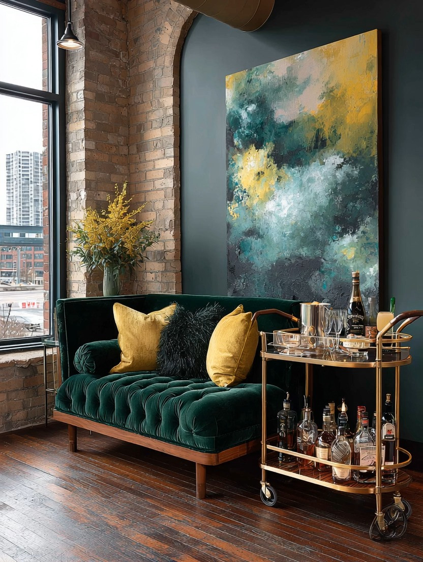 Does winding-down time get any better than this?

A deep emerald velvet lounger.
A gold and wood bar cart.
Soft lighting.
Art that makes a statement.

This is not just a seating area — it’s a home bar moment.

The richness of velvet instantly adds depth and drama, while the gold bar cart brings that polished, celebratory touch. Wood grounds everything so it doesn’t feel overdone. It feels intentional. Curated. Elevated.

This is where:
• hosts pour a second glass
• guests linger longer
• conversations stretch past midnight

You don’t need a full bar room.
You need a corner.

Pair a velvet chaise or tufted sofa with a gold-framed bar cart. Add statement artwork behind it. Keep the palette tight — emerald, gold, walnut. That’s it.

This is how you create a luxurious home bar nook without renovating anything.

Elegant. Moody. Inviting.

The kind of space everyone gravitates toward.

#HomeBar
#VelvetDecor
#GoldAccents
#MoodyInteriors
#ElegantLiving 

 #LTKHome #LTKMens