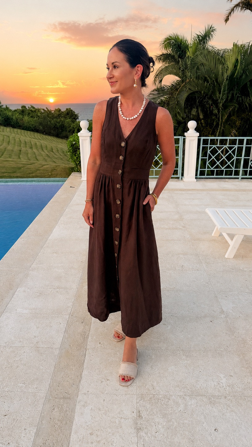 Last night of vacation! Grab these Target sandals before they sell out! Wearing a 4 petite in dress from Boden 
Vacation outfits / summer dress looks / style over 40 / comfortable block heels for summer

#LTKootd #LTKOver40 #LTKTravel