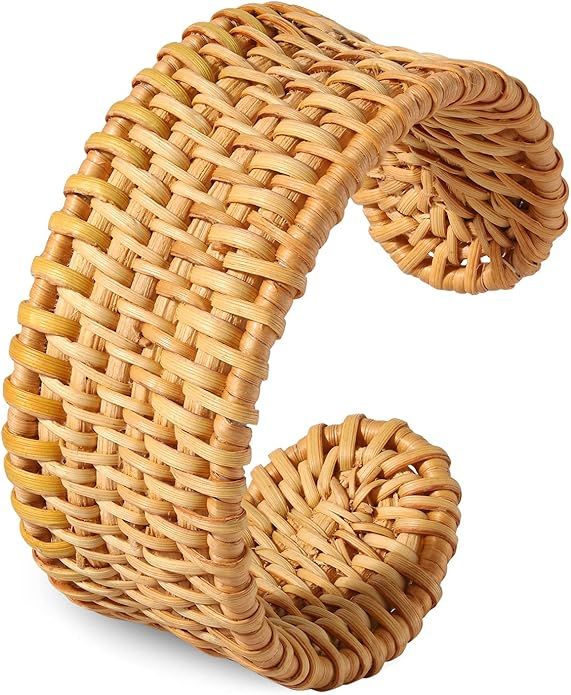 Rattan Bracelet for Women Handmade Lightweight Straw Wicker Braid Cuff Bangle Bracelet Statement ... | Amazon (US)
