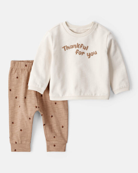 Baby 2-Piece Acorn Thanksgiving Print Cotton Long-Sleeve Tee & Pant Set - White | Carter's Inc