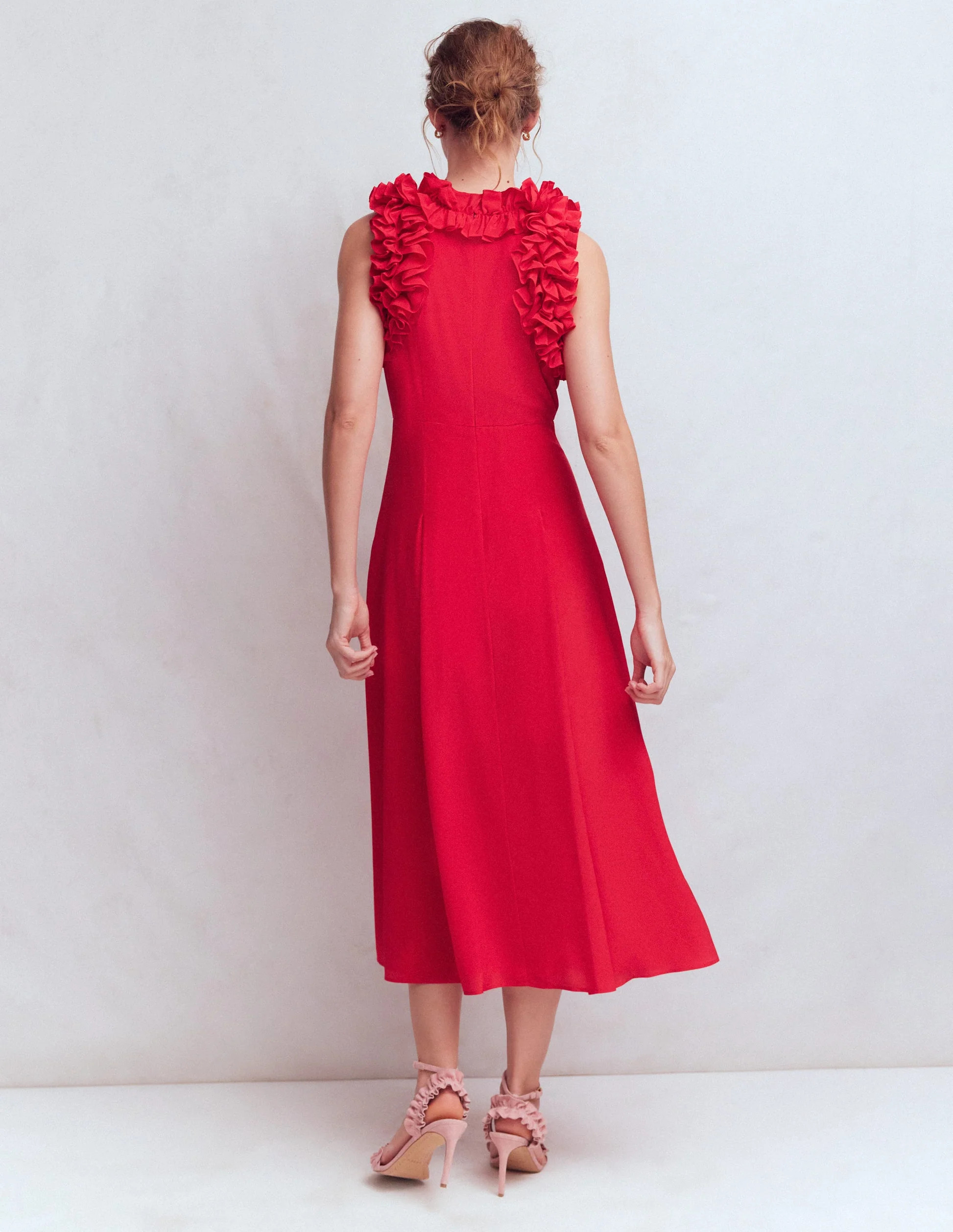 Ruffle Silk Midi Dress-Red | Boden (US)