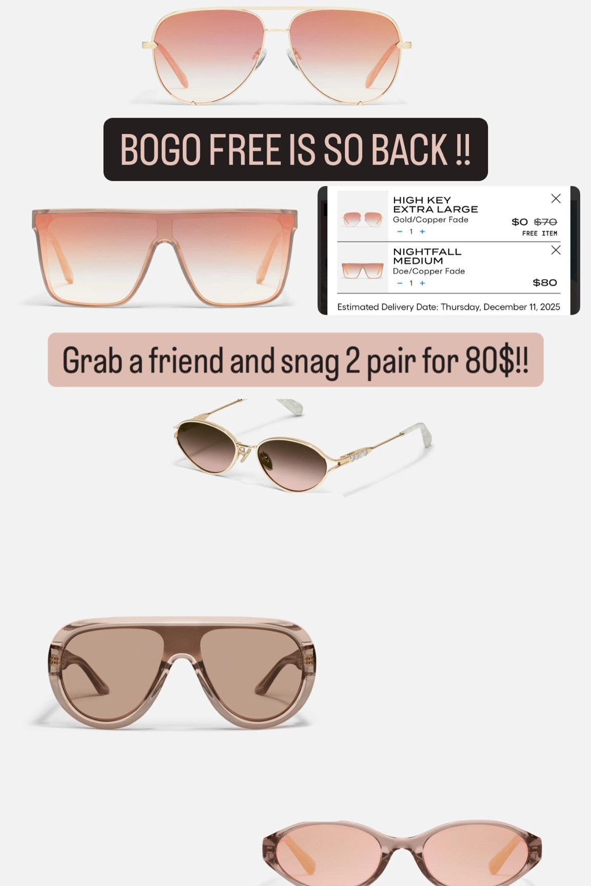 BUY ONE GET ONE FREE!! You and someone else would only pay $40 each if you did this deal!! Otherwise tell ya mans tell ya moms to buy you sunnies NOW!!

#LTKGiftGuide #LTKFindsUnder100 #LTKSaleAlert