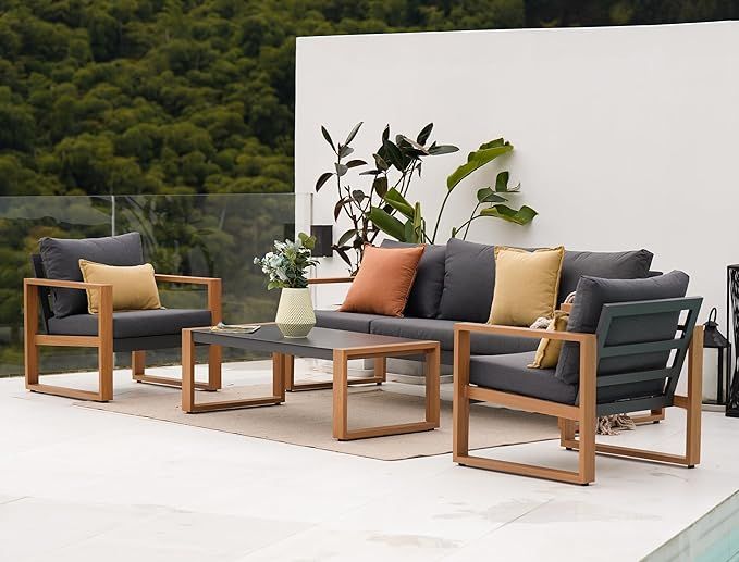 Grand Patio 4-Piece Outdoor Furniture Set,Modern Aluminum Conversation Set with Faux Wood Grain F... | Amazon (US)