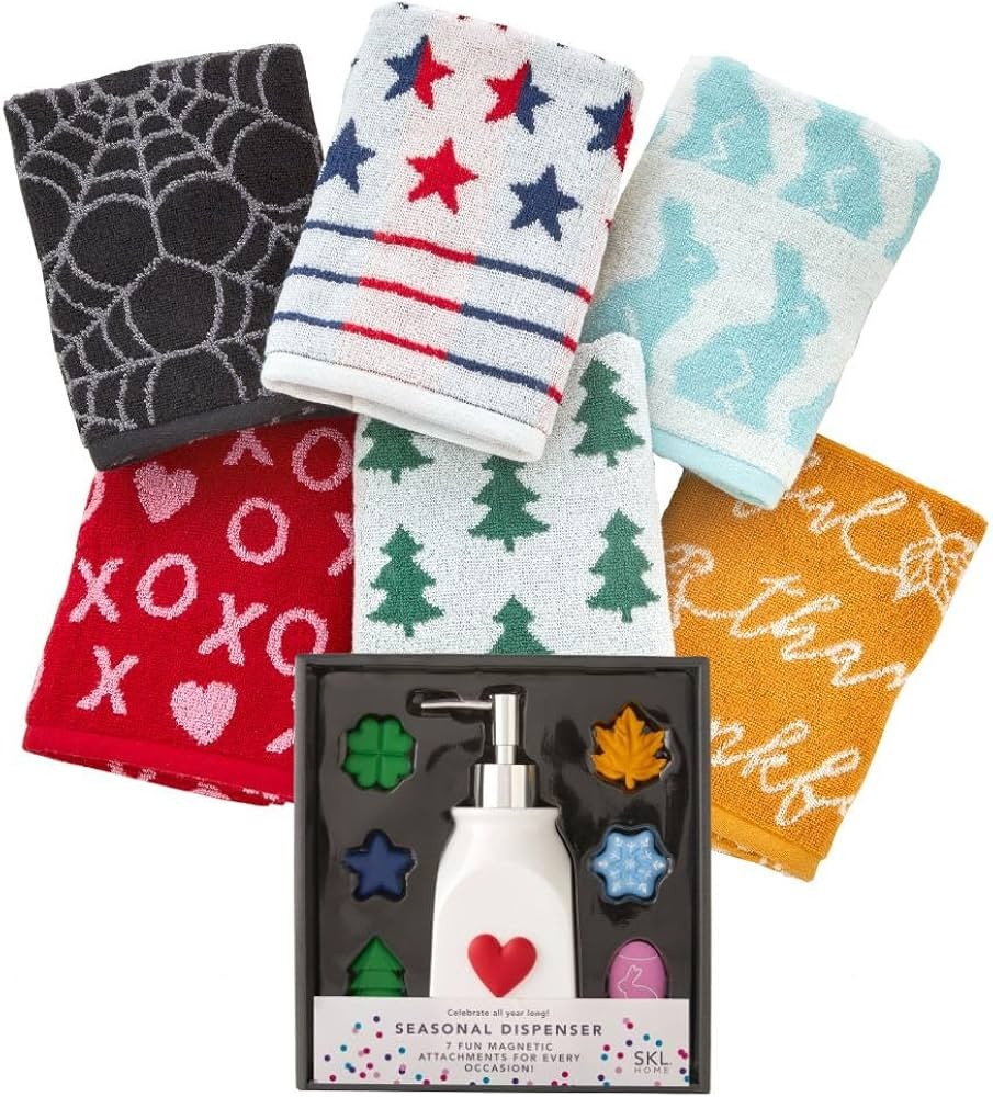 SKL Home Seasonal Bundle Soap Dispenser/6pc Hand Towel Set, Silver/Multi | Amazon (US)