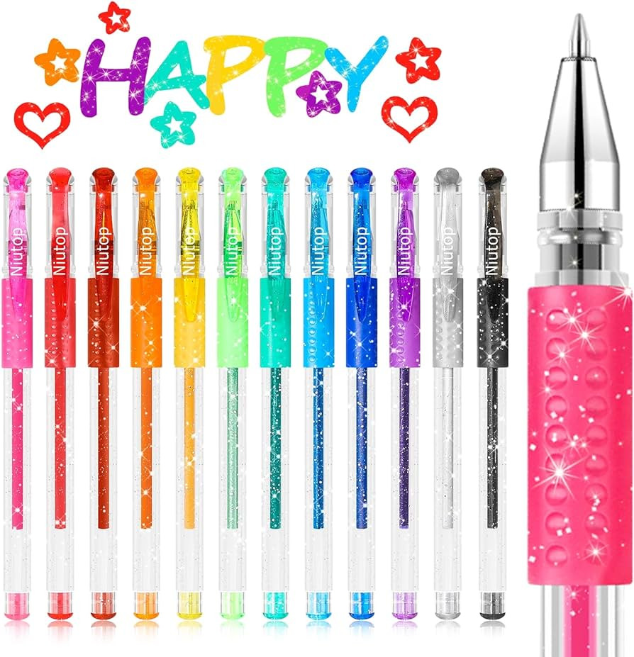 12-Color Scented Glitter Gel Pens, Coloring Markers Colored Pen Set, Cute Pens Journaling Supplie... | Amazon (US)
