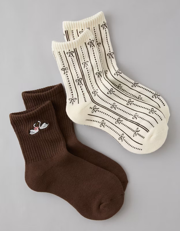 AE Valentine's Day Cropped Crew Socks 2-Pack | American Eagle Outfitters (US & CA)