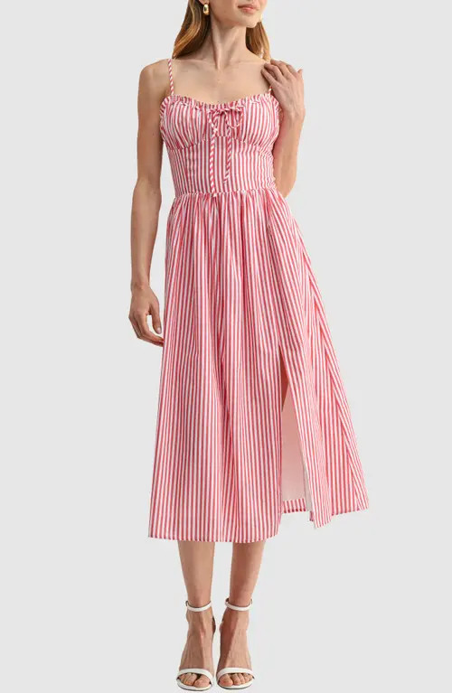 All in Favor Sweetheart Neck Cotton Fit & Flare Midi Dress in Red Stripe at Nordstrom, Size Medium | Nordstrom