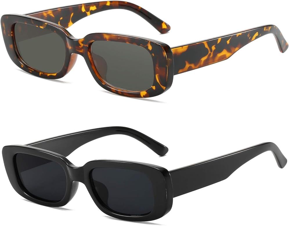 KUGUAOK Retro Rectangle Sunglasses Women and Men Vintage Small Square Sun Glasses UV Protection Glas | Amazon (US)