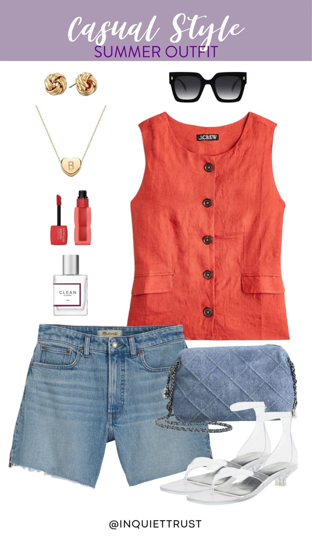 Easy, breezy, and ready for summer! Loving this casual outfit combo featuring a chic red linen vest top and classic denim shorts. Complement your outfit with these cute jelly kitten heel thong sandals! Perfect for sunny days and laid-back vibes.
#weekendoutfit #everydaylook #capsulewardrobe #vacationinspo

#LTKU #LTKSeasonal #LTKStyleTip