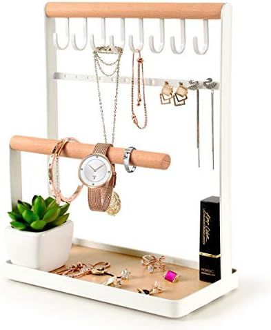 Amazon.com: PAMANO Jewelry Stand Holder, 4-Tier Necklace Hanging Wooden Ring Organizer Earring Tr... | Amazon (US)