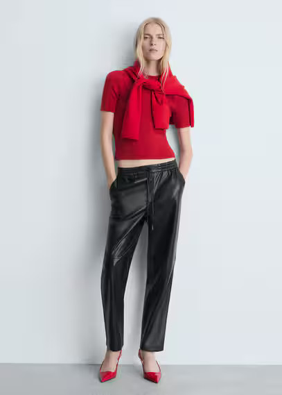 Leather-effect elastic waist trousers black - Woman - 3XL - MANGO | MANGO (UK)