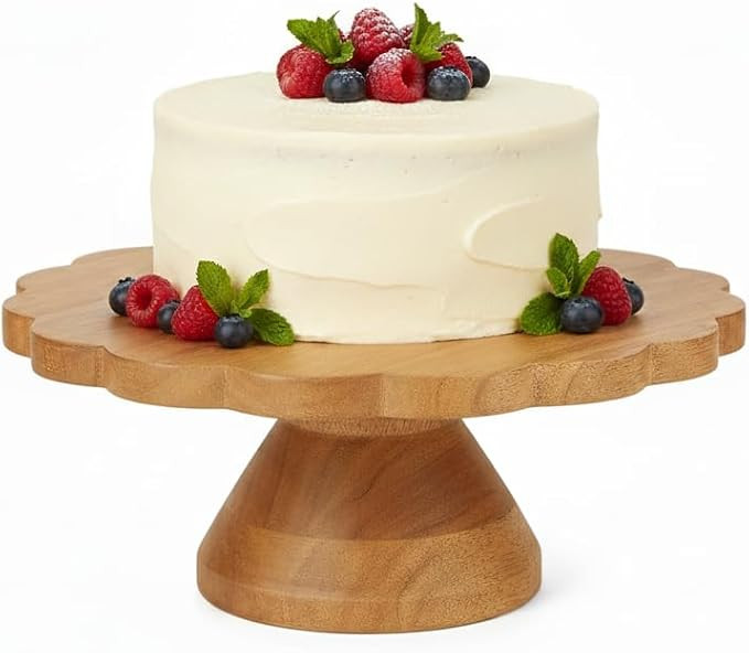 12" Mango Wood Cake Stand 5" Tall with Wooden Pedestal – Natural Finish Riser Designed for Birt... | Amazon (US)