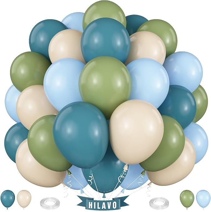 Sage Green Blue Balloons 60 Pcs 12 Inch - Dusty Blue, Cream, Avocado, Slate, Beige, Apricot for B... | Amazon (US)