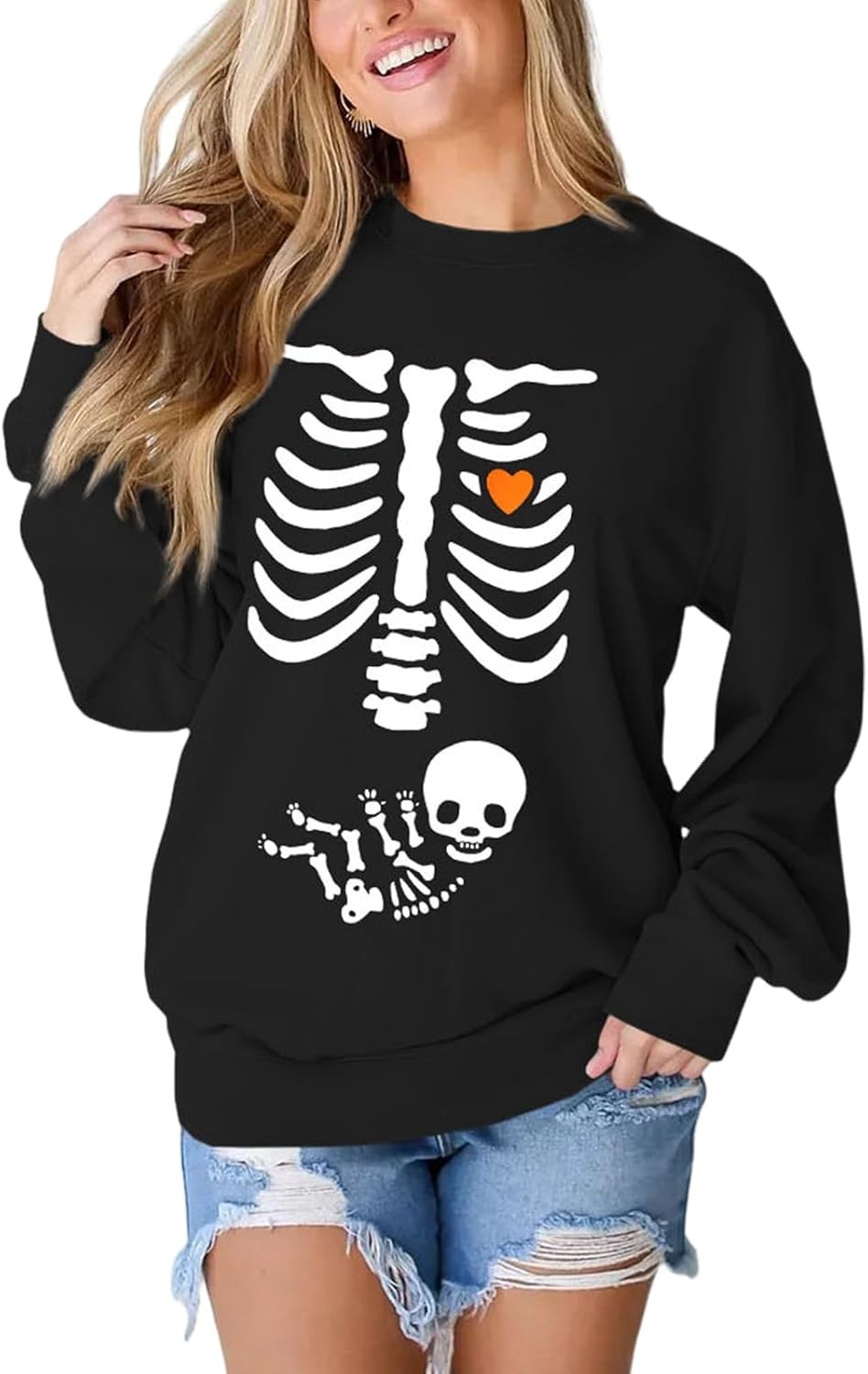 Women X-Ray Skeleton Sweatshirt Halloween Maternity Sweatshirts Crewneck Pullover Pregnancy Announcement Shirts Tops | Amazon (US)