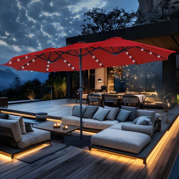 Yuliana 180'' x 108'' Rectangular Lighted Market Umbrella with Weighted Base | Wayfair North America
