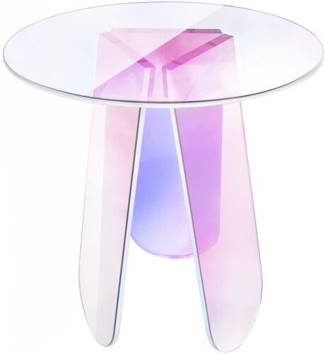 Acrylic Rainbow Color Coffee Table, Iridescent Glass End Table Round Side Table | eBay US