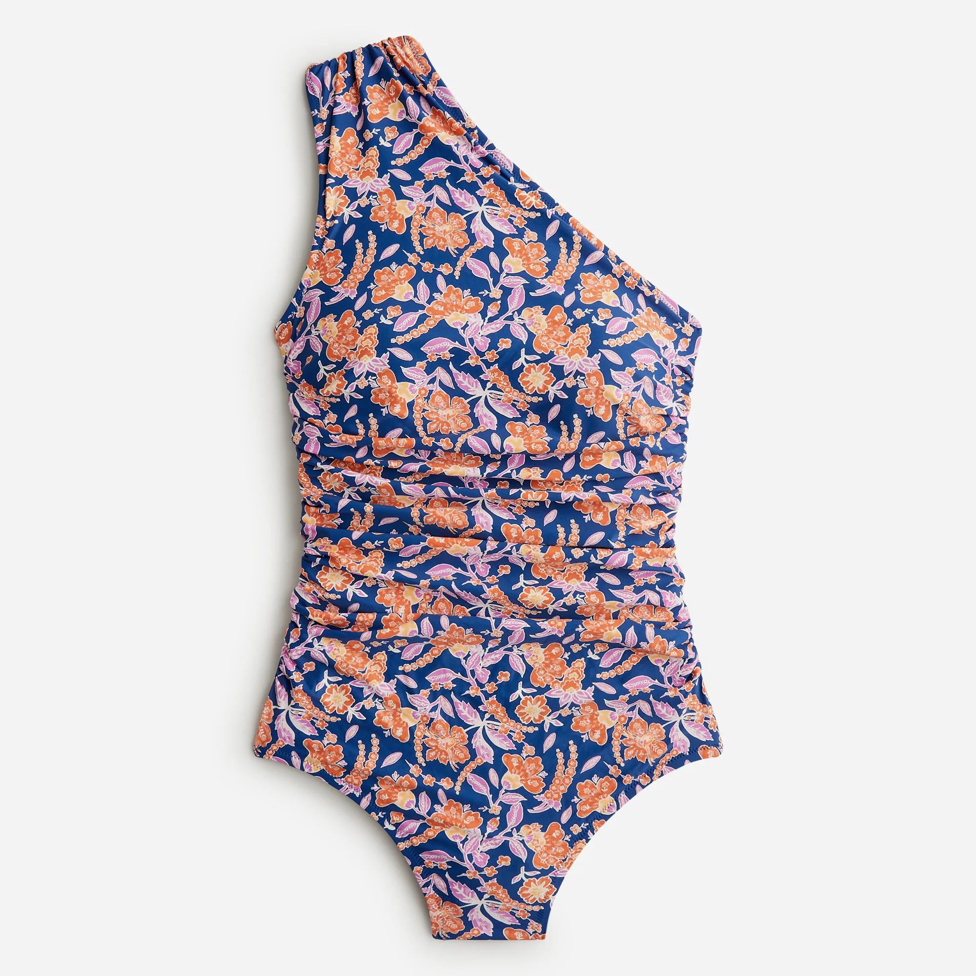 Long-torso ruched one-shoulder one-piece in painted block print | J.Crew US