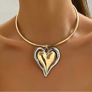 Boho Gold Silver Heart Charm Statement Pendant Necklace | Poshmark